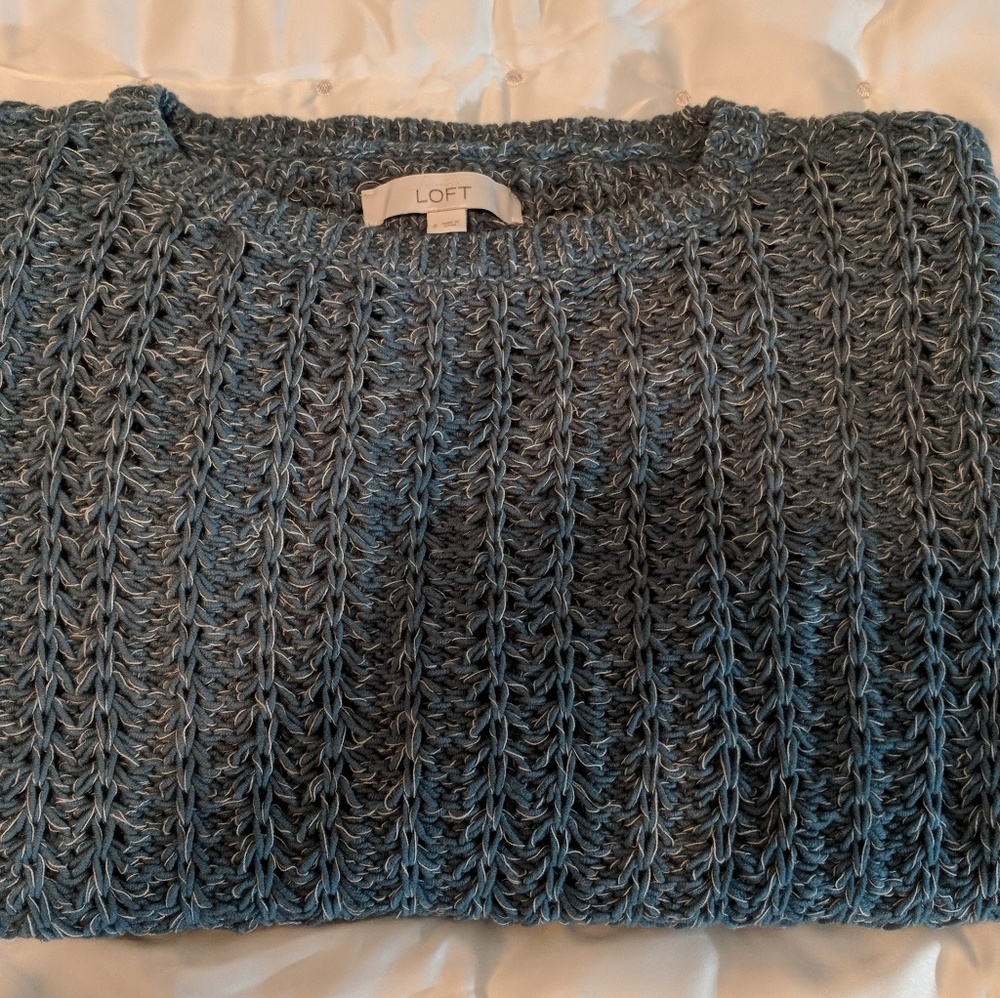 Loft Teal Blue Crochet Sweater Size Small